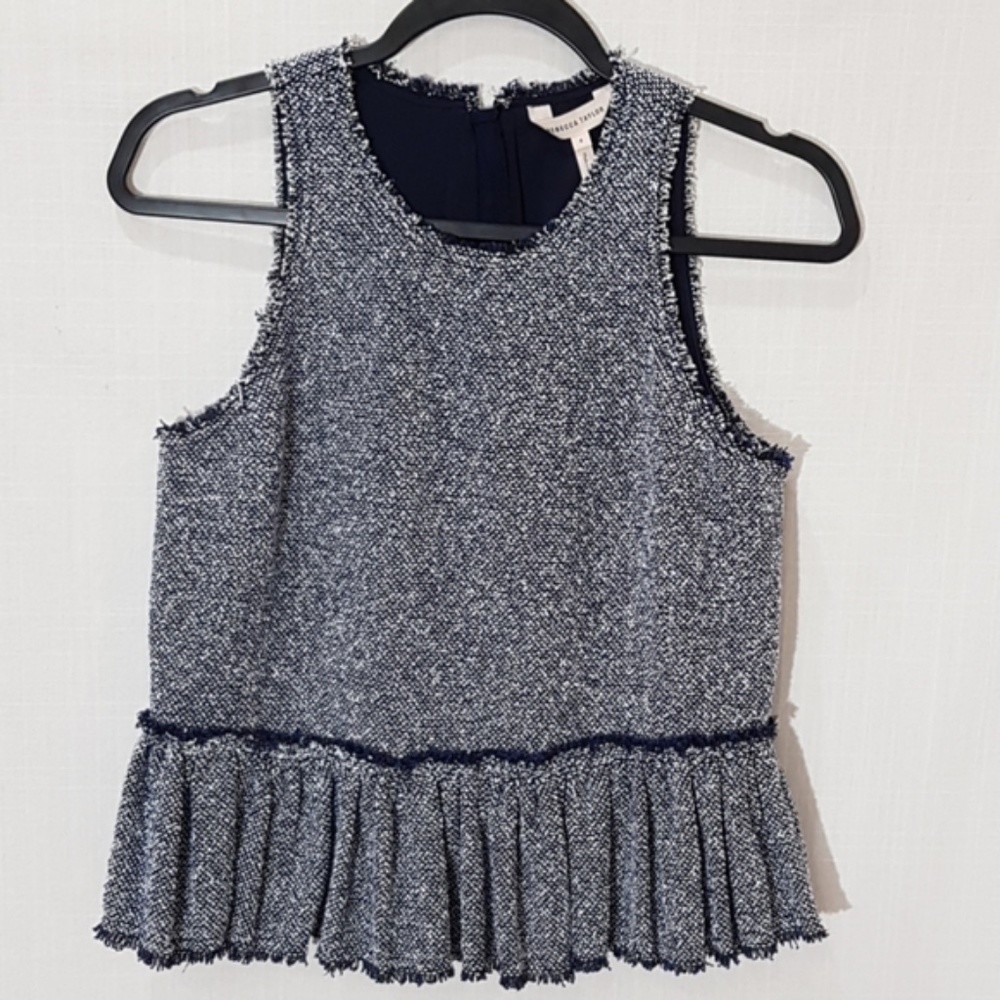 Rebecca Taylor Sleeveless Tweed Peplum Top